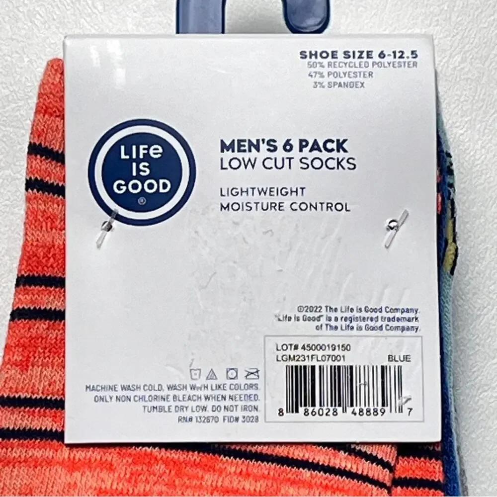 LIFE IS GOOD Men's Lightweight Low Cut Multi 6 Pack Sock Set